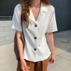 Open-placket Linen-blend Shirt