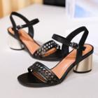 Genuine Leather Cutout Cylinder Heel Sandals