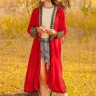 Ethnic Print Long Jacket Red - One Size