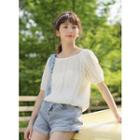 Plain Short-sleeve Crinkled Blouse