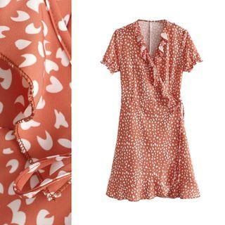 Ruffled Short-sleeve Printed Mini Dress