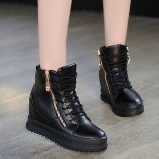 Lace Up Hidden-wedge Short Boots