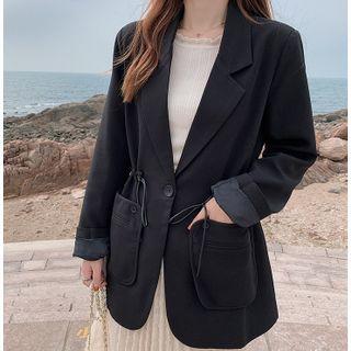 Plain Drawstring-waist Blazer