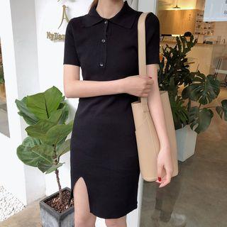 Polo Collar Short-sleeve Knit Dress