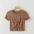 Plain Short-sleeve Frilled Crop Top