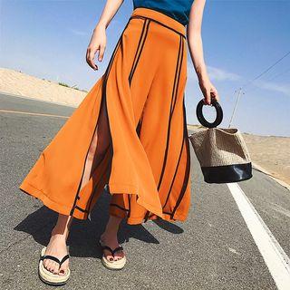 Stripe-detail Slit-side Cropped Wide-leg Pants