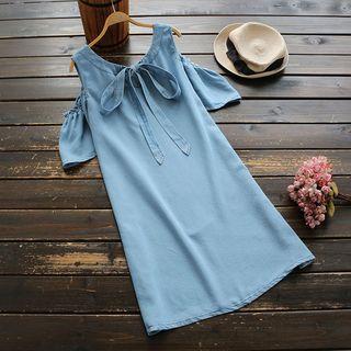 Cold Shoulder Short-sleeve Denim Dress