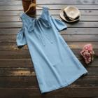 Cold Shoulder Short-sleeve Denim Dress