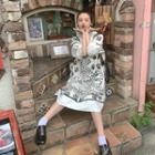 Print Long-sleeve Loose-fit Dress Black & White - One Size