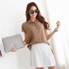 Cap-sleeve Half-placket Linen Top