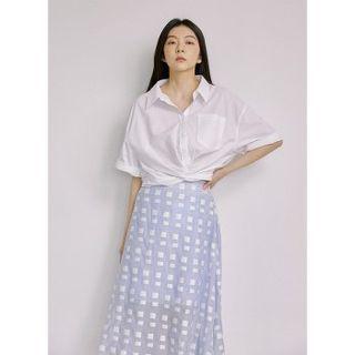 Elbow-sleeve Band-hem Shirt