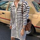 Long-sleeve Striped Knit Dress White - One Size