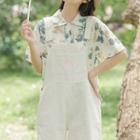 Set: Elbow-sleeve Print Shirt + Wide Leg Jumper Shorts