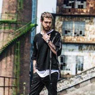 Elbow-sleeve Lettering Strap Top