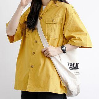 Plain Pocket-detail Short-sleeve Shirt