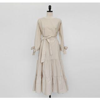 Beribboned Maxi Tiered Dress With Sash