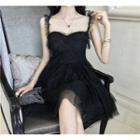 Spaghetti Strap Mesh A-line Mini Dress