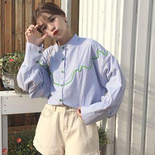 Long-sleeve Embroidery Gingham Shirt