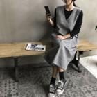 Glen-plaid Long Vest Dress Black - One Size