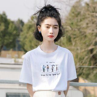 Applique Short-sleeve T-shirt White - One Size