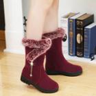 Furry Trim Rhinestone Mid-calf Boots