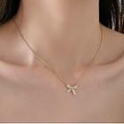 Bow Rhinestone Pendant Necklace Necklace - Gold - One Size