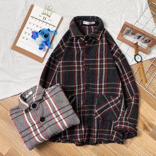 Gingham Woolen Shirt Jacket