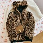 Leopard Print Furry Zip Hoodie Leopard - Brown - One Size