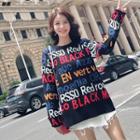 Color Lettering Long-sleeve Knit Top