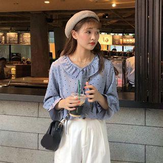 Bell-sleeve Tie-neck Polka Dotted Blouse