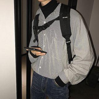 Mock Two-piece Striped Turtleneck Shirt
