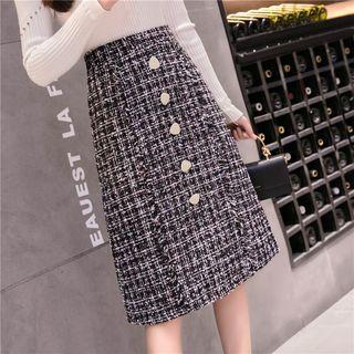 Midi A-line Tweed Skirt