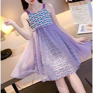 Sleeveless Print Mesh Panel Dress