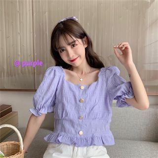 Square-neck Puff-sleeve Chiffon Blouse
