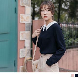 Contrast Lace Collar Chiffon Top