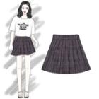 Plaid A-line Mini Skirt Brown - One Size