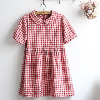 Floral Print Gingham Short-sleeve A-line Dress