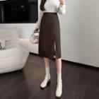 High-waist Plain Split Woolen A-line Skirt