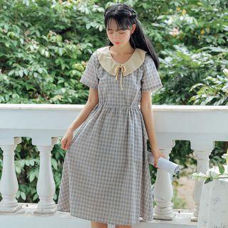 Plaid Peter Pan Collar Short-sleeve Dress