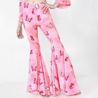 Butterfly Print Bootcut Pants