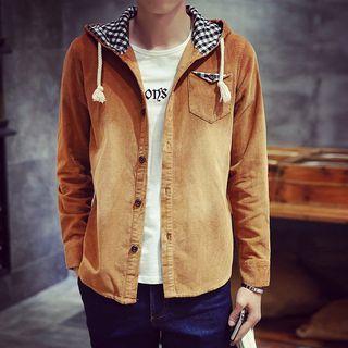 Front Pocket Corduroy Hooded Shirt