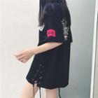 Lace-up Printed Long T-shirt