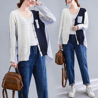 Striped Panel Cardigan Black & White - One Size