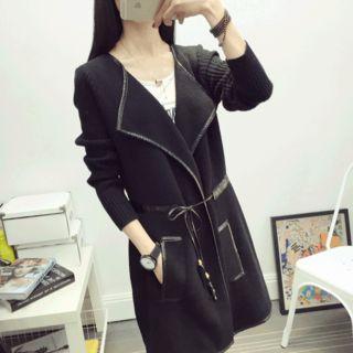 Faux Leather-trim Drawstring Coat