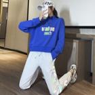 Lettering Print Half-zip Sweatshirt / Sweatpants / Set