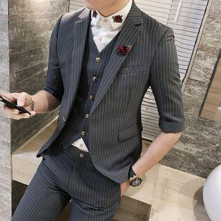 Set: Elbow-sleeve Single Button Blazer + Vest + Dress Pants