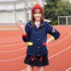 Patch Embroidered Color Panel Hooded Coat