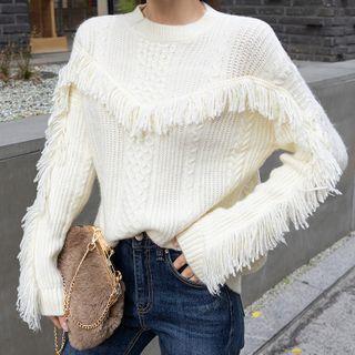 Fringed Mock-neck Sweater