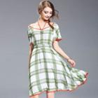 Short-sleeve Plaid Chiffon Dress