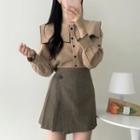 Long-sleeve Blouse / Mini Plaid A-line Skirt